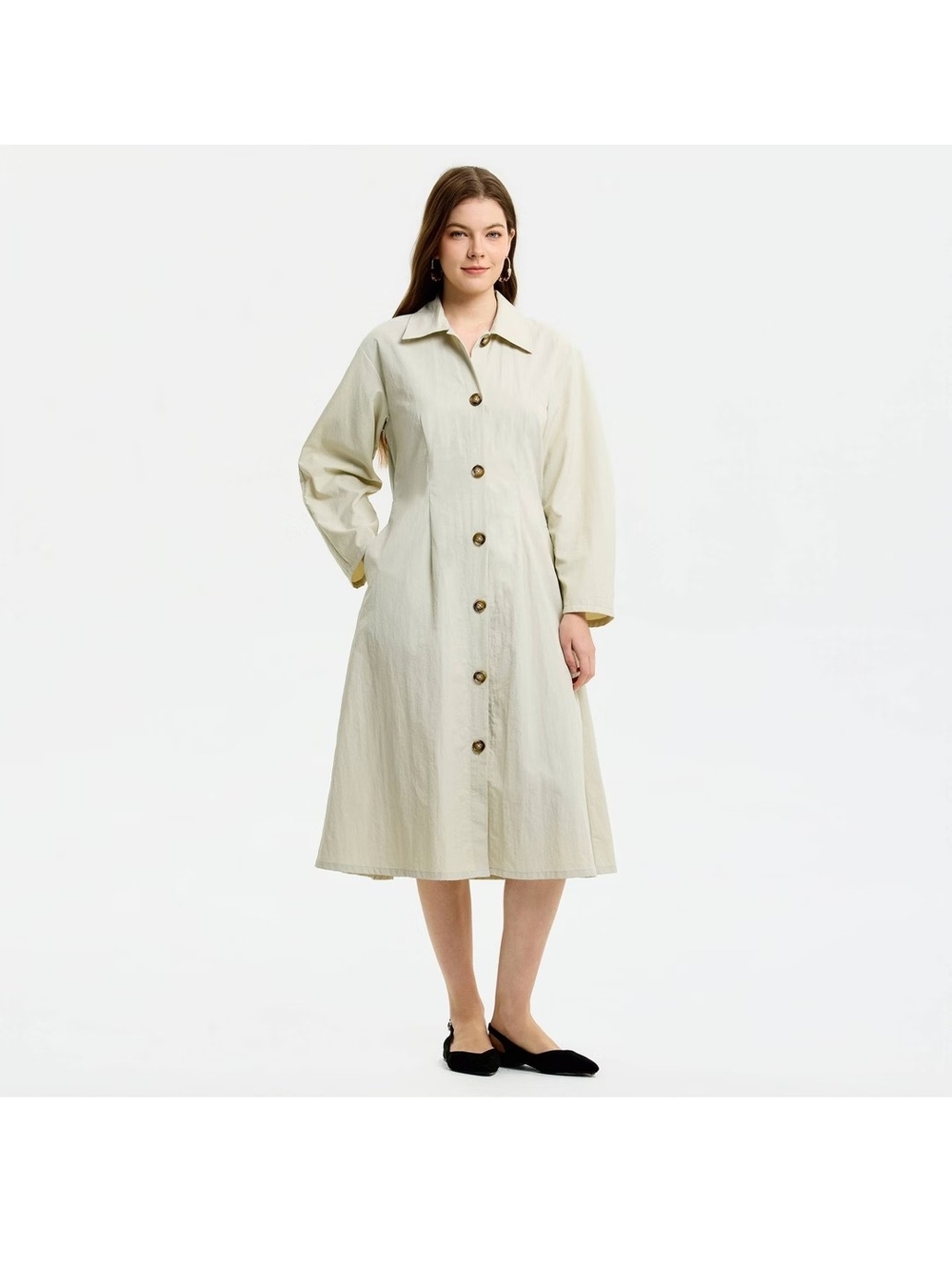 a new day Cream Button-Front Longline Trench Dress